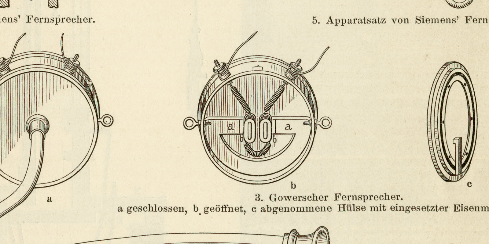 Fernsprecher I - II ca 1894 historische Bildtafel Holzstich