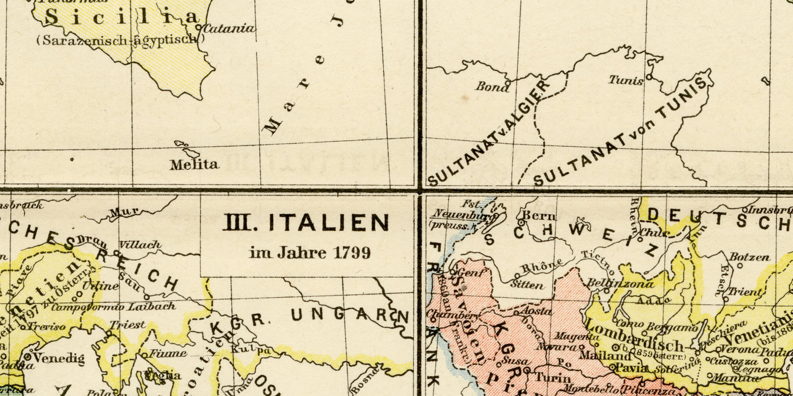 Italien Geschichte ca 1895 historische Karte Lithographie