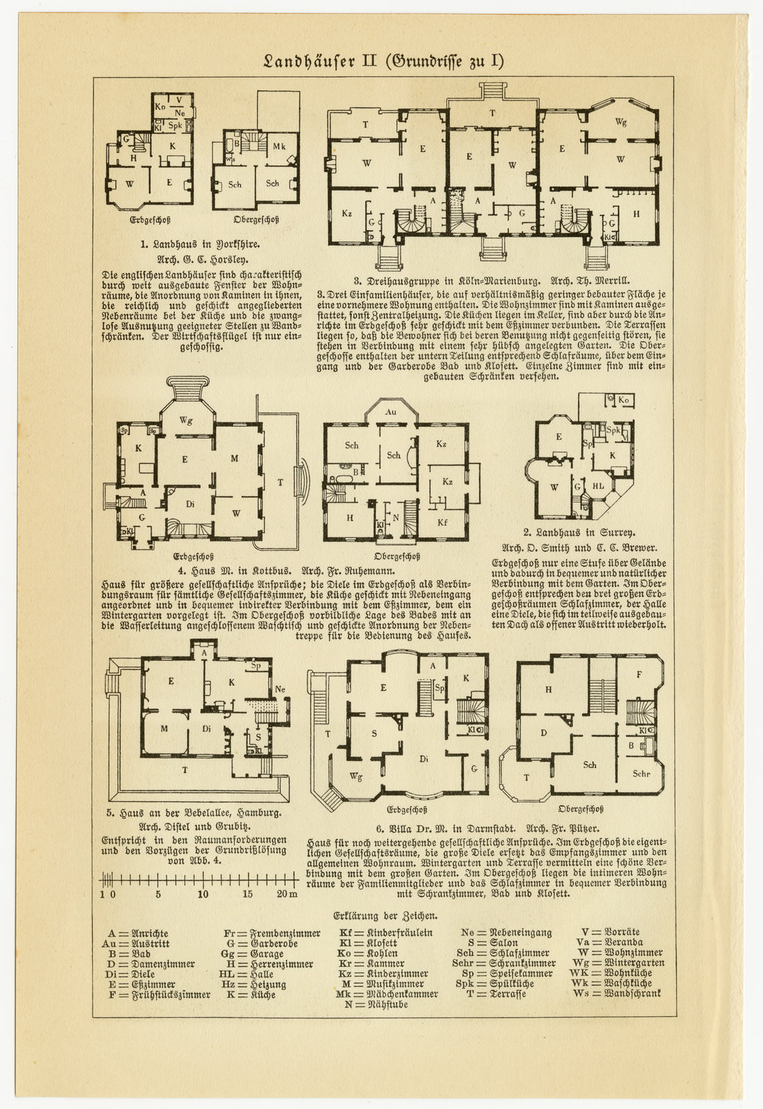 Landhäuser I - II ca 1927 historische Bildtafel Chromotypie