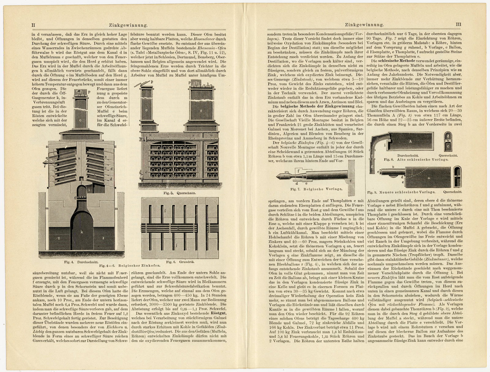 Zinkgewinnung ca 1897 historische Bildtafel Holzstich