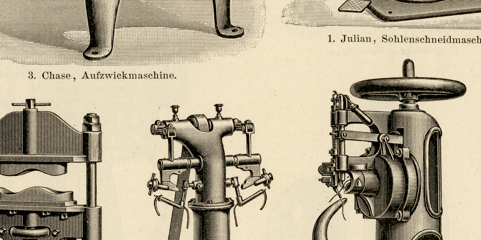 Schuhfabrikation I - II ca 1899 historische Bildtafel Holzstich