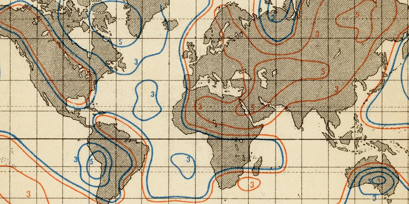 Isothermen ca 1884 historische Karte Lithographie