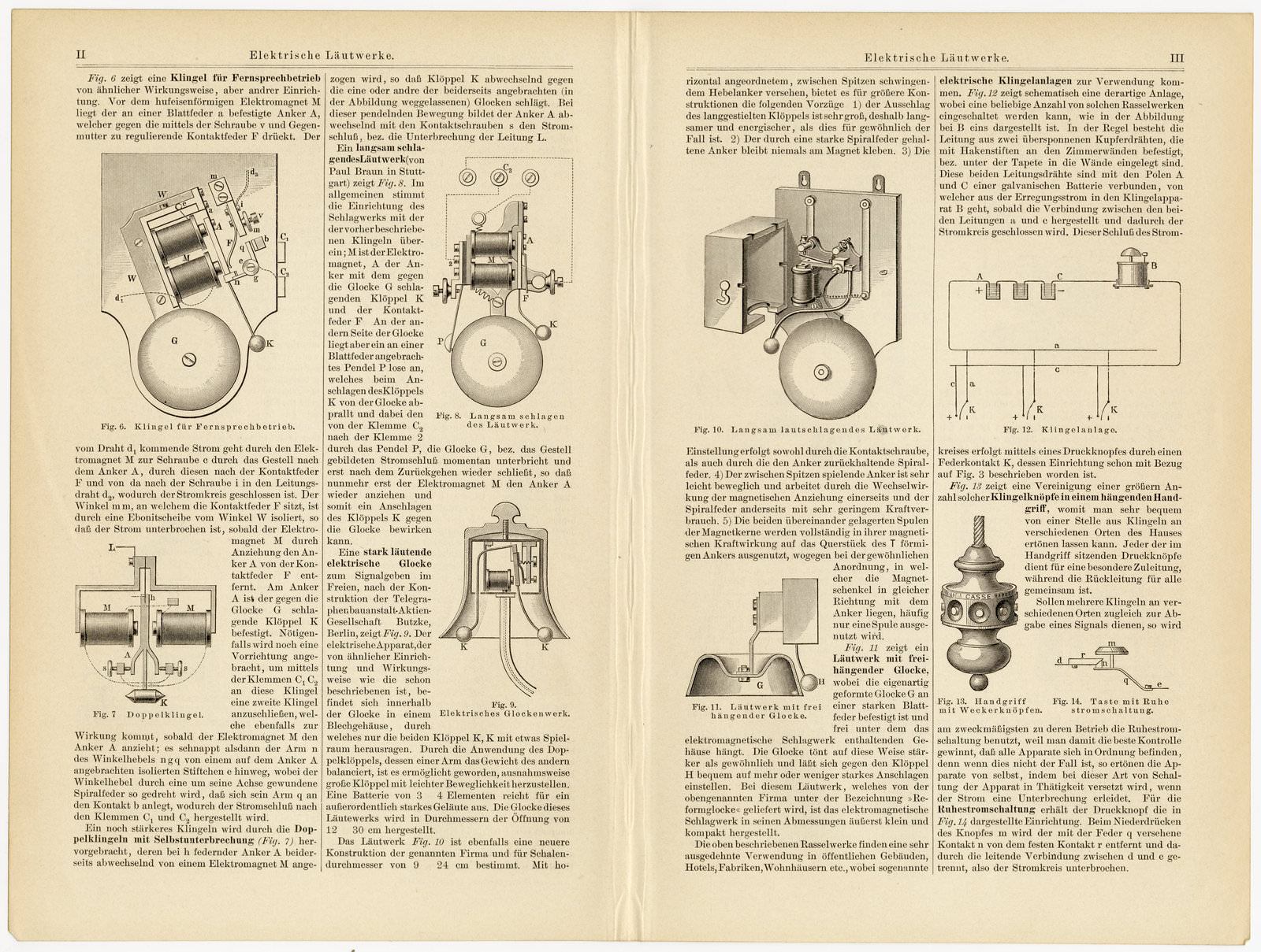 Elektrische Läutwerke ca 1896 historische Bildtafel Holzstich
