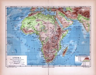 Afrika Landkarte Fluß- und Gebirgssysteme ca. 1885 Original der Zeit
