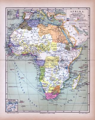 Afrika Landkarte Europäische Besitzungen ca. 1885 Original der Zeit