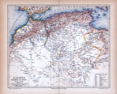 Algerien Marokko und Tunis Landkarte ca. 1885 Original der Zeit