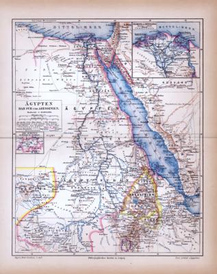 Ägypten Darfur und Abessinien Landkarte ca. 1885 Original der Zeit