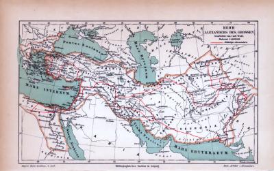 Reich Alexander des Grossen Landkarte ca. 1885 Original der Zeit