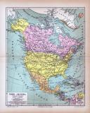 Nord-Amerika Landkarte Politische &Uuml;bersicht ca. 1885...