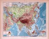 Asien Landkarte Flu&szlig;- und Gebirgssysteme ca. 1885...