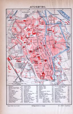 Augsburg Stadtplan ca. 1885 Original der Zeit