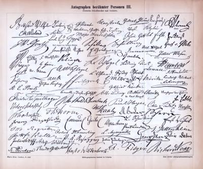 Autographen ber&uuml;hmter Personen III. und IV. ca. 1885 Original der Zeit