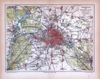 Umgebung von Berlin Landkarte ca. 1885 Original der Zeit