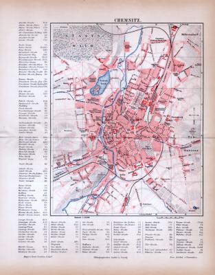 Chemnitz Stadtplan ca. 1885 Original der Zeit