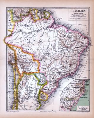 Brasilien Landkarte ca. 1885 Original der Zeit