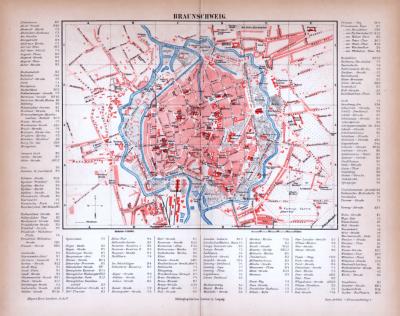 Braunschweig Stadtplan ca. 1885 Original der Zeit