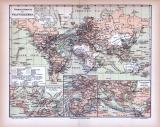 Übersichtskarte des Weltverkehrs ca. 1885 Original der Zeit