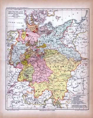 Deutschland während des Deutschen Bundes Landkarte ca. 1885 Original der Zeit