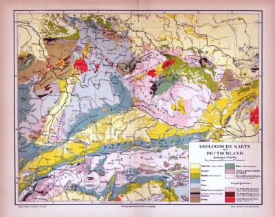 Deutschland Geologische Karte ca. 1885 Original der Zeit