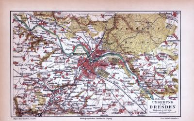 Dresden Umgebung Landkarte ca. 1885 Original der Zeit