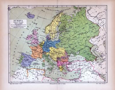 Europa Landkarte Politische Übersicht ca. 1885 Original der Zeit