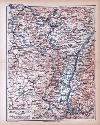 Elsass-Lothringen Landkarte ca. 1885 Original der Zeit