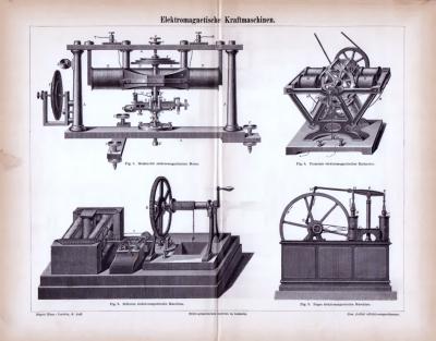 Elektromagnetische Kraftmaschinen ca. 1885 Original der Zeit