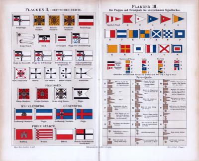 Flaggen II. Deutsches Reich und Flaggen III. Internationales Signalbuch ca. 1885 Original der Zeit