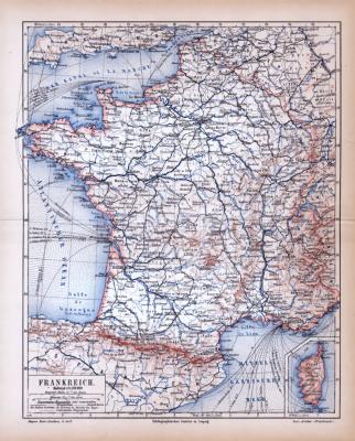 Frankreich Landkarte ca. 1885 Original der Zeit