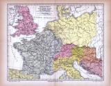 Historische farbig illustrierte Landkarte von Germanien...