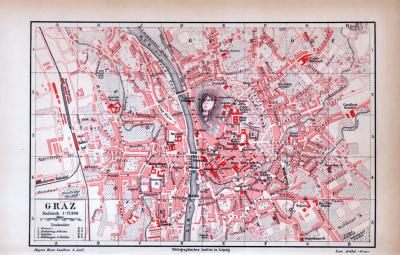 Graz Stadtplan ca. 1885 Original der Zeit