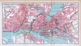 Farbiger Lithographie eines Stadtplans von Hamburg Altona aus 1885. Maßstab 1 zu 17.500.