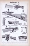 Stich aus 1885 zeigt 5 verschiedene Handfeuerwaffen und...