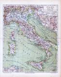 Farbige Illustration einer Landkarte Italiens im Maßstab...