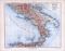 Farbig illustrierte Landkarte der Südlichen Hälfte Italiens von 1885. Maßstab 1 zu 2.500.000.