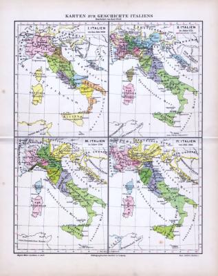 Italien Karten zur Geschichte ca. 1885 Original der Zeit