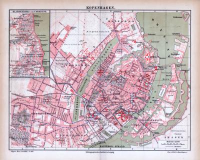 Kopenhagen Stadtplan ca. 1885 Original der Zeit