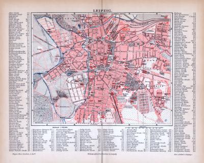 Leipzig Stadtplan ca. 1885 Original der Zeit