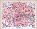 Farbig illustrierter Stadtplan von London aus 1885. Im Maßstab 1 zu 60.000.