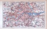 Farbig illustrierter Stadtplan von London und Umgebung...