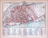 Farbig illustrierter Stadtplan von Mainz aus 1885. Im Maßstab 1 zu 10.000. Mit Straßenregister.