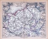 Farbig illustrierte Landkarte von Mecklenburg aus 1885 im Maßstab 1 : 850.000.