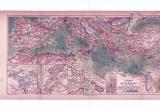 Farbig illustrierte Landkarte von Anrainerstaaten des Mittelmeerraumes aus 1885 im Maßstab 1 : 10.000.000.