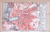 Farbig illustrierter Stadtplan von Marseille aus 1885. Im Maßstab 1 zu 24.000.