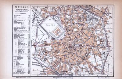 Mailand Stadtplan ca. 1885 Original der Zeit