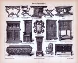 Stich aus 1885 zeigt verschiedene Möbelstücke aus...