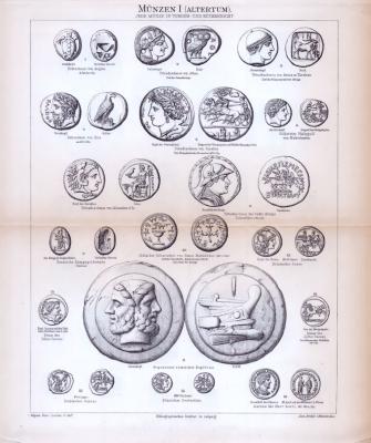 Münzen I. Altertum + Münzen II. 5. bis 17. Jahrhundert ca. 1885 Original der Zeit