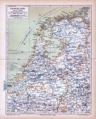 Niederlande Landkarte ca. 1885 Original der Zeit