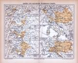 Farbig illustrierte Landkarten zur Geschichte von Österreich-Ungarn aus 1885.