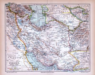 Farbig illustrierte Landkarte von Persien aus 1885.